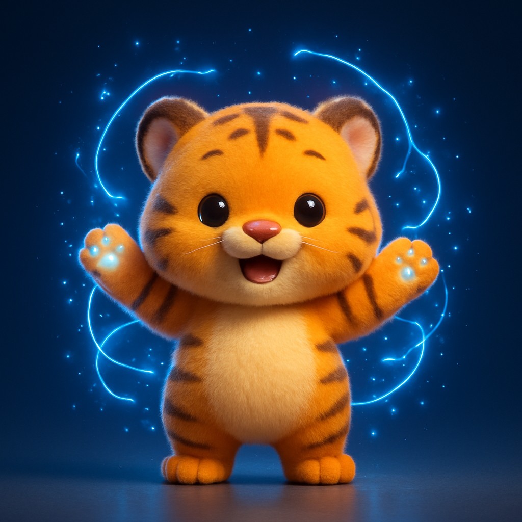 qqgg-এ লগইন করার পরে একটি আদুরে কার্টুন বাঘ শাবক জাদুকরী আলো ছড়িয়ে দেয়