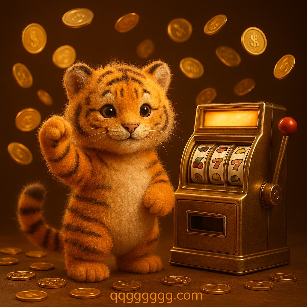 একটি বাঘশিশু qqgg-খেলার জয় নিয়ে আনন্দিত